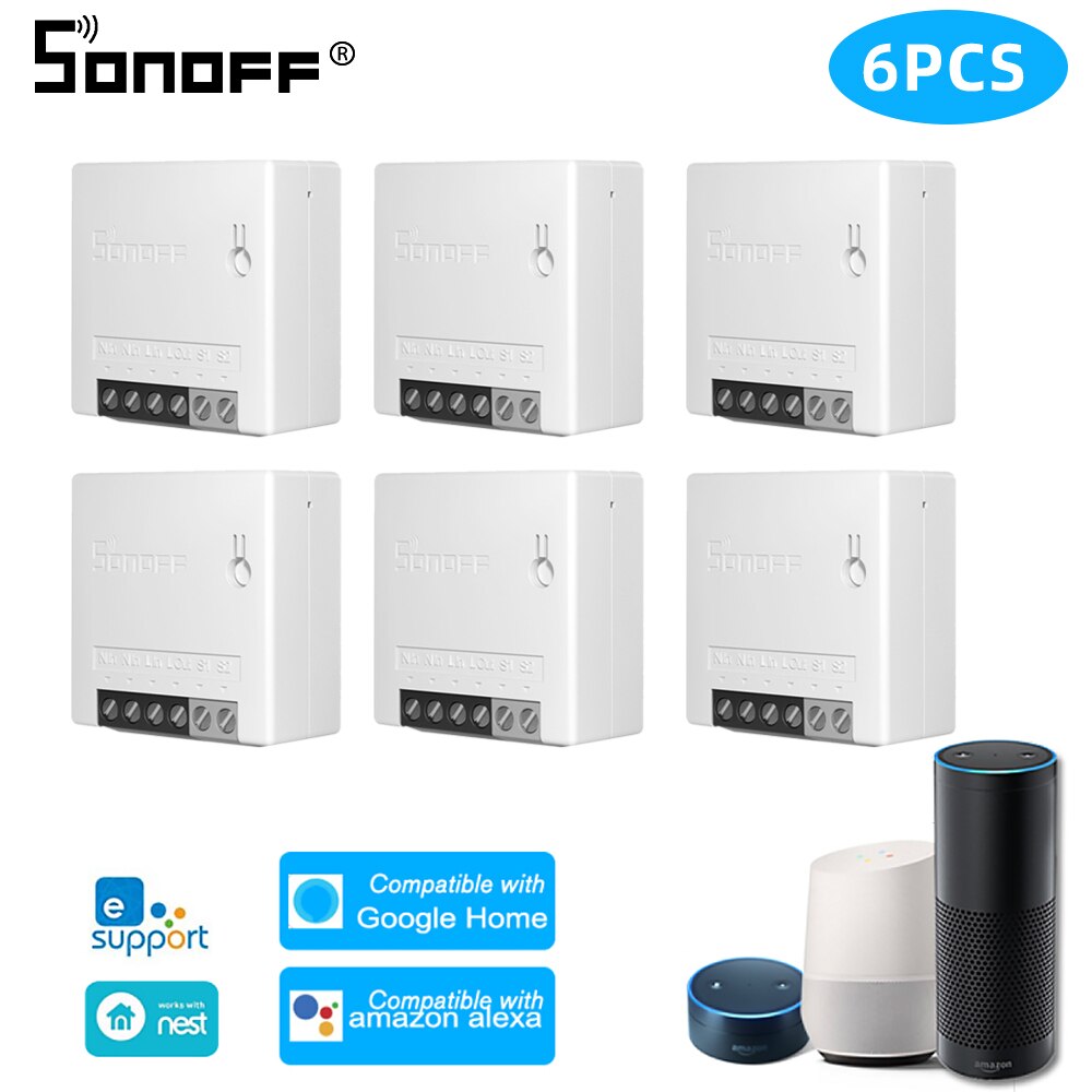 SONOFF-interruptor inteligente bidireccional Mini R2, módulo de relé con Wifi, Control remoto por voz, funciona con Alexa y Google Home: 6Pcs