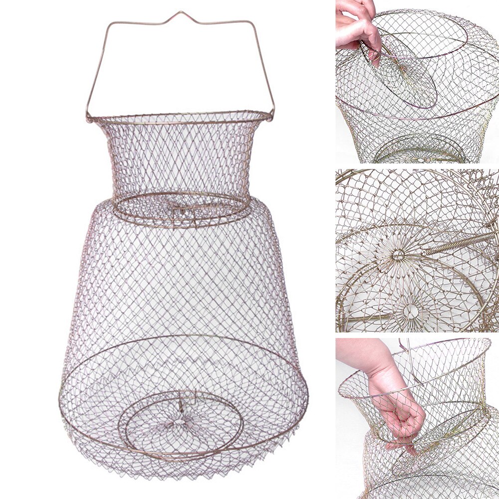 Steel Wire Cage Spring Door Crab Shrimp Foldable With Handle Portable Basket Trap Fishing Net