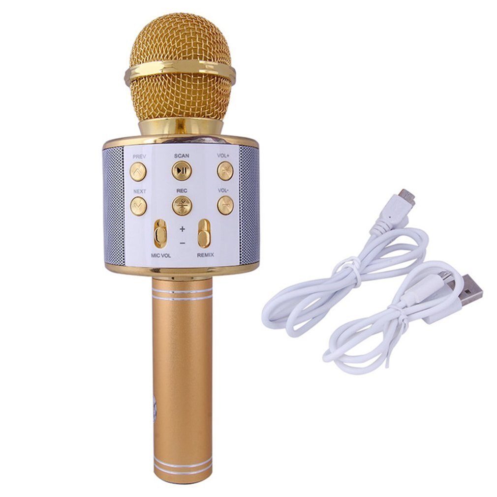 Microphone karaoké Bluetooth Microphone sans fil haut-parleur lecteur de Microfone portable enregistreur de chant micro: Gold
