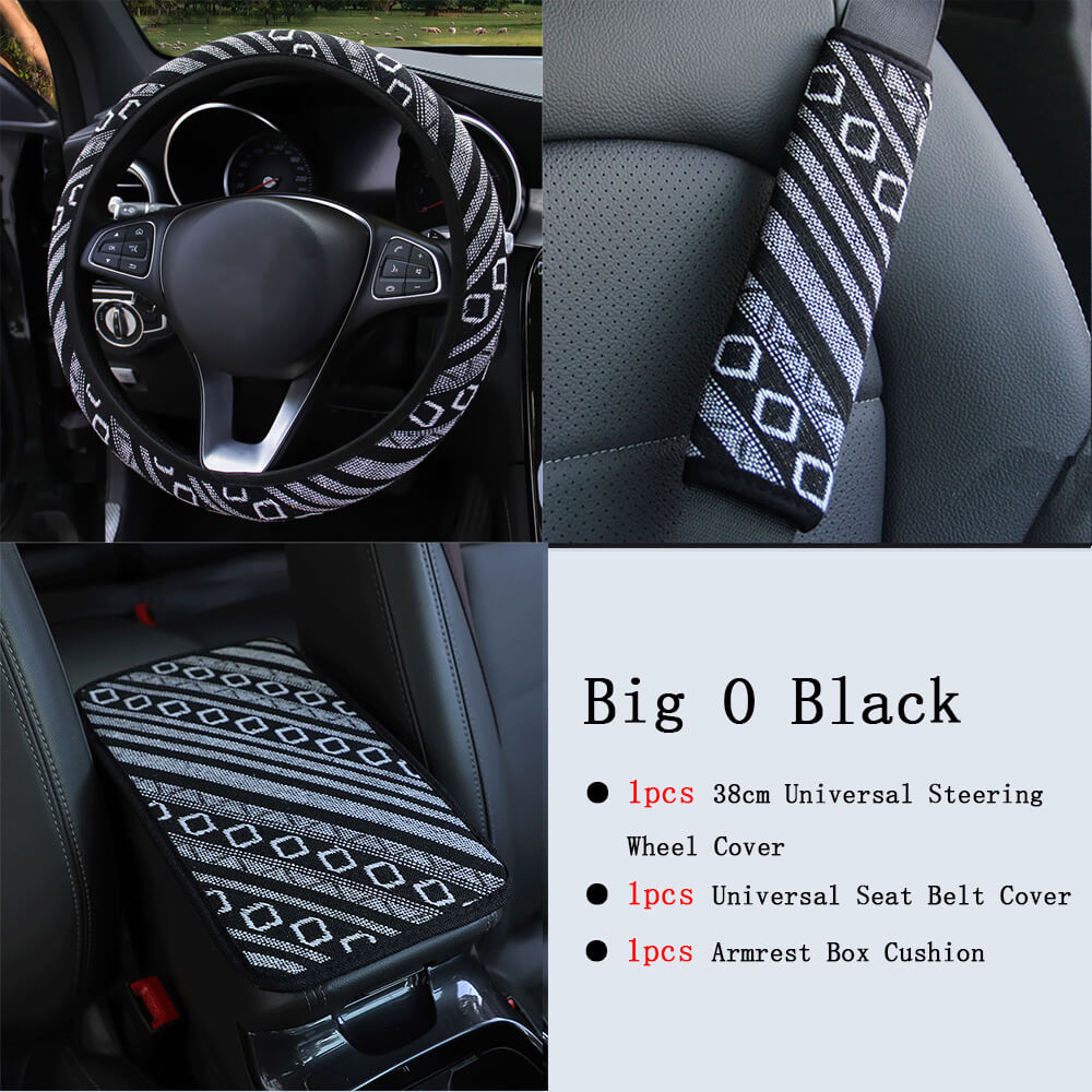 Auto Armlehne Box Kissen Vier Jahreszeiten Ethnische Stil Leinen Stoff Atmungs Nicht-slip Zentrale Griff Box Abdeckung Auto Zubehör: Big O black D