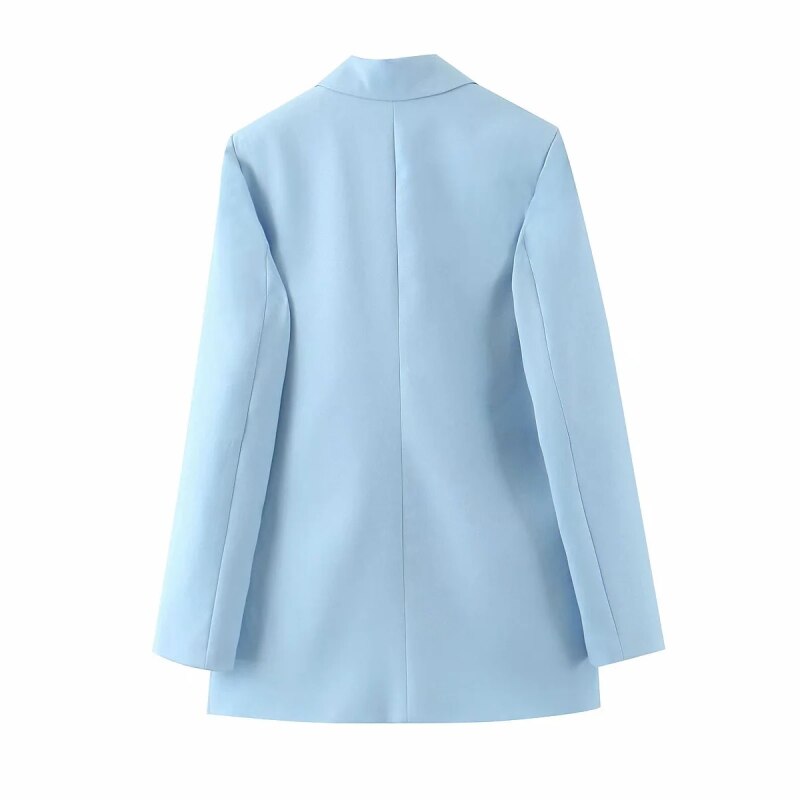 Elegante feminino solto azul blazers 2020 moda senhoras entalhado gola jaqueta ternos casuais feminino manga longa jaquetas meninas chique