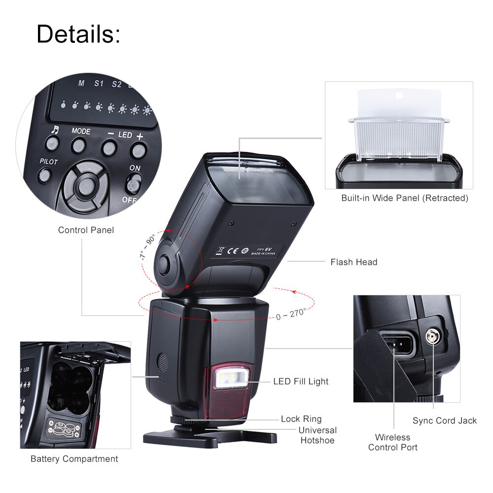 Andoer annonce -560ii kamera flash universal  gn50 flash speedlite m / justerbar led fyld lys med trådløs fjernbetjening