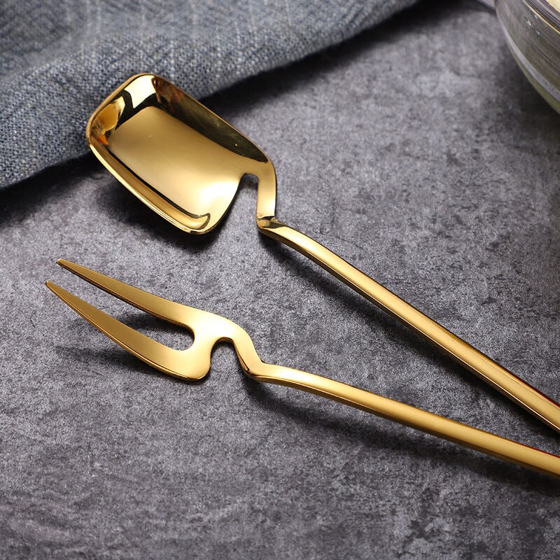 6pcs/set Demitasse Espresso Spoons Mini Coffee Spoons 5.6 Inche Dessert Sugar Tea Ice Cream Spoons Dessert Cake Fruit Forks Set