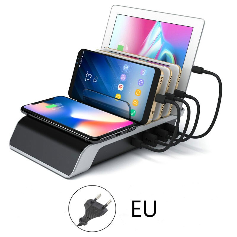 Wireless Fast Charger Stand 45W 4 Ports USB Charger HUB EU Charging Station 5-in-1 Universal Charger Dock Holder AU UK US Charge: EU