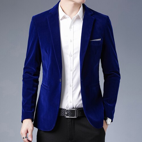Men's Wool Suit Coat Wool Blends Casual Blazers Men Suit Top Male Solid Business Casual Mens Coats and Jackets: Blue / XXXL for 75 to 80 kg