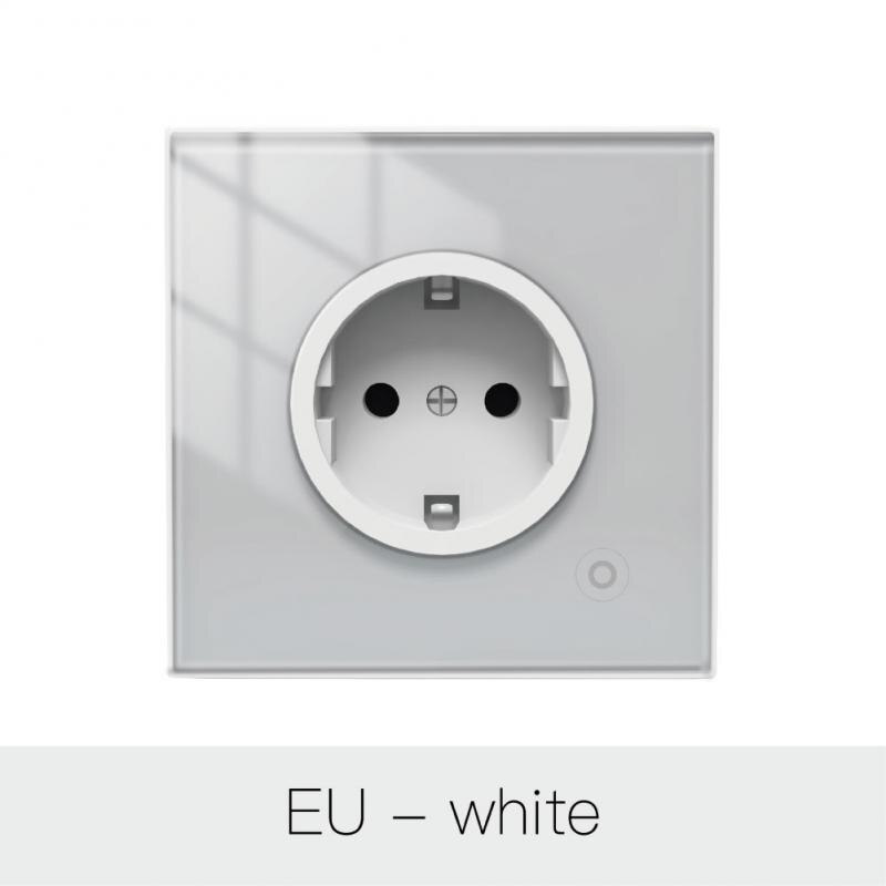 Smart Wall Socket Tuya WiFi Glass Panel Outlet Power Monitor Touch Plug Relay Status Light Mode Adjust With Alexa Google Home: WHITE EU