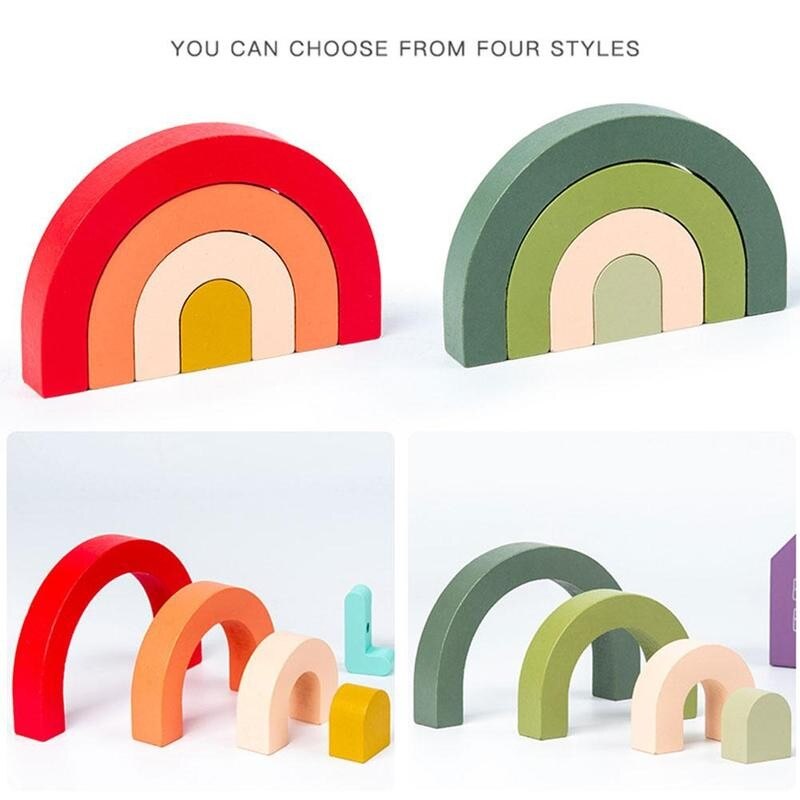 Wooden Rainbow Arch Bridge Semicircle Building Block Rainbow Ornaments Curved Plate Colorful Shape Combination Villain