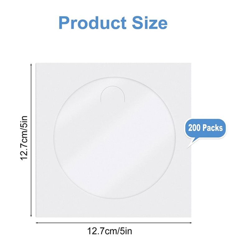 CD Sleeve Envelopes 200PCS White Paper, DVD Sleeve Holders With Window Cut Out And Flap
