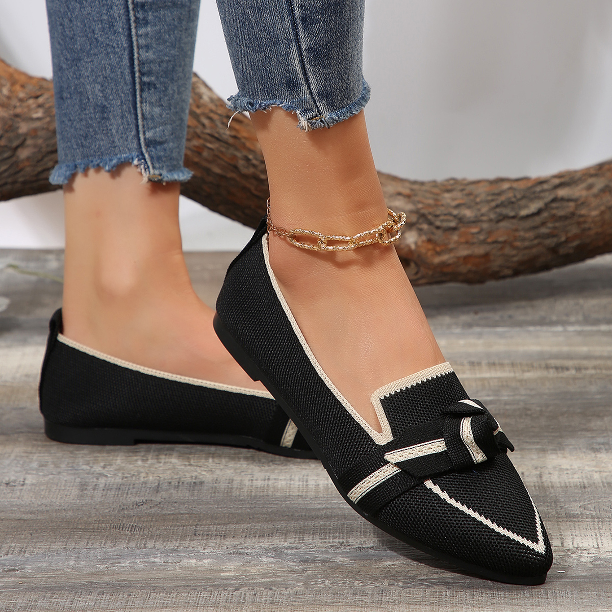 Mocasines ligeros y cómodos para mujer, bailarinas con pajarita, puntiagudas, suaves, descalzos, de punto, Multicolor, informal, bailarina