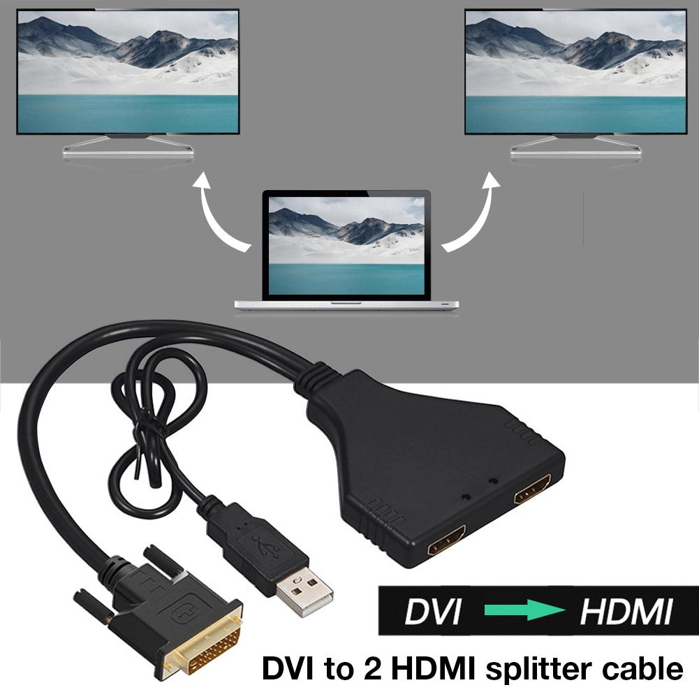 DVI To 2 HDMI Splitter Cable Male To Female Adapter Support 1080P HD 3D Video Splitter Splitter Line