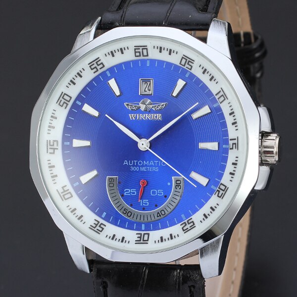 WINNAAR Classic Mannen Horloges Alloy Case Automatische Mechanische Zelf Wind Casual Lederen Pols Vier Kleuren Beschikbaar