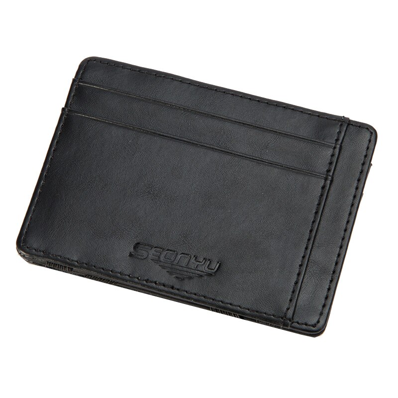 KUDIAN BEAR Slim Wallets PU Leather Men Magic Wallet Rfid Card Holder Mini Wallets Card Holders Carteira BID142 PM49: 01Black