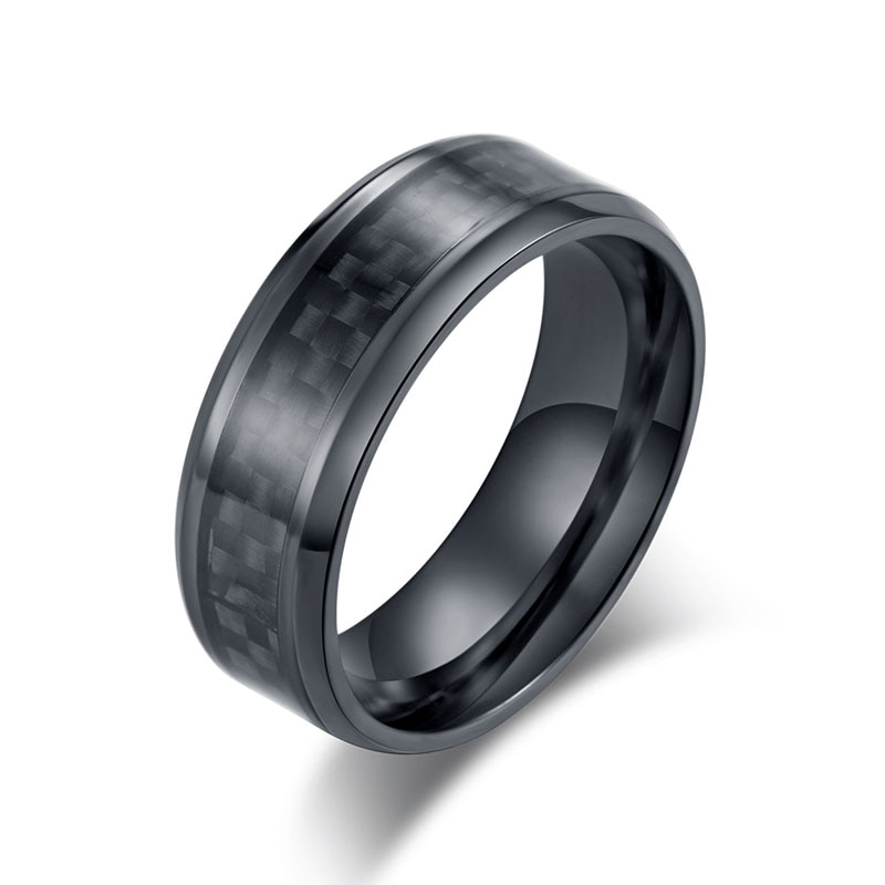 Rostfritt stål kolfiber ring för män kvinnor par ring svart silver färg manliga smycken tillbehör