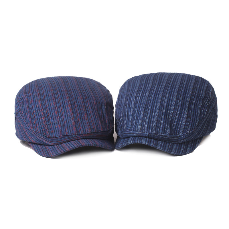 Chapeau en bec de canard respirant pour homme et femme, bérets à rayures bleues, casquette plate en coton, été automne, BLM319