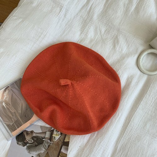 Chapeau de peintre sauvage rétro, Version coréenne de la grande circonférence de la tête tricotée japonaise, béret Monochrome Gorros, printemps et automne: orange