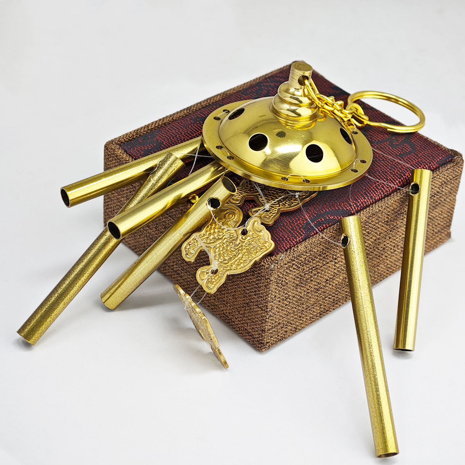 Feng Shui Brass Wind Chimes Chi Lin Kei Loon Qi Lin Lucky Porch Decor Protecting Home Courtyard Decoration