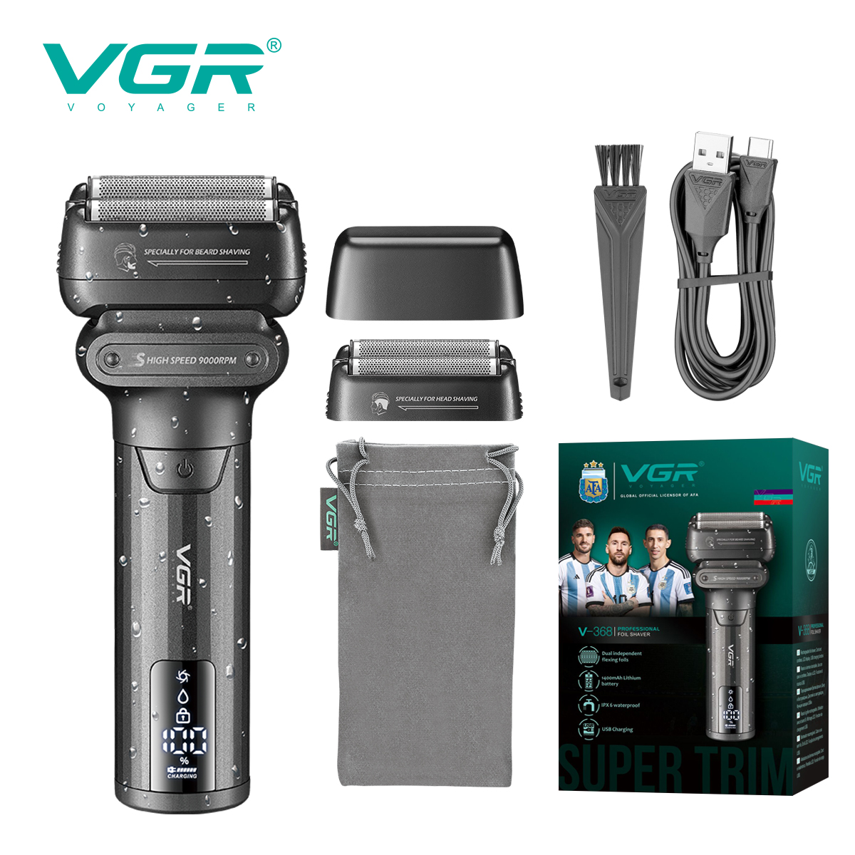 VGR Haartrimmer Elektrisch Dubbelzijdig Scheerapparaat Gezichtsscheerapparaat Reciprocating Baardtrimmer IPX6 Professionele Trimmer voor mannen V-368: Default Title