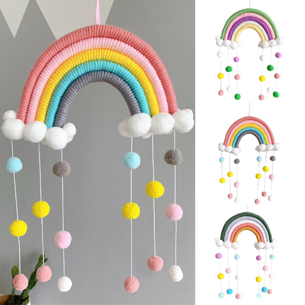 1 PC mignon arc-en-ciel nuages tapisserie feutre boule macramé tenture murale décor à la main tissé Photo accessoire chambre décoration artisanat