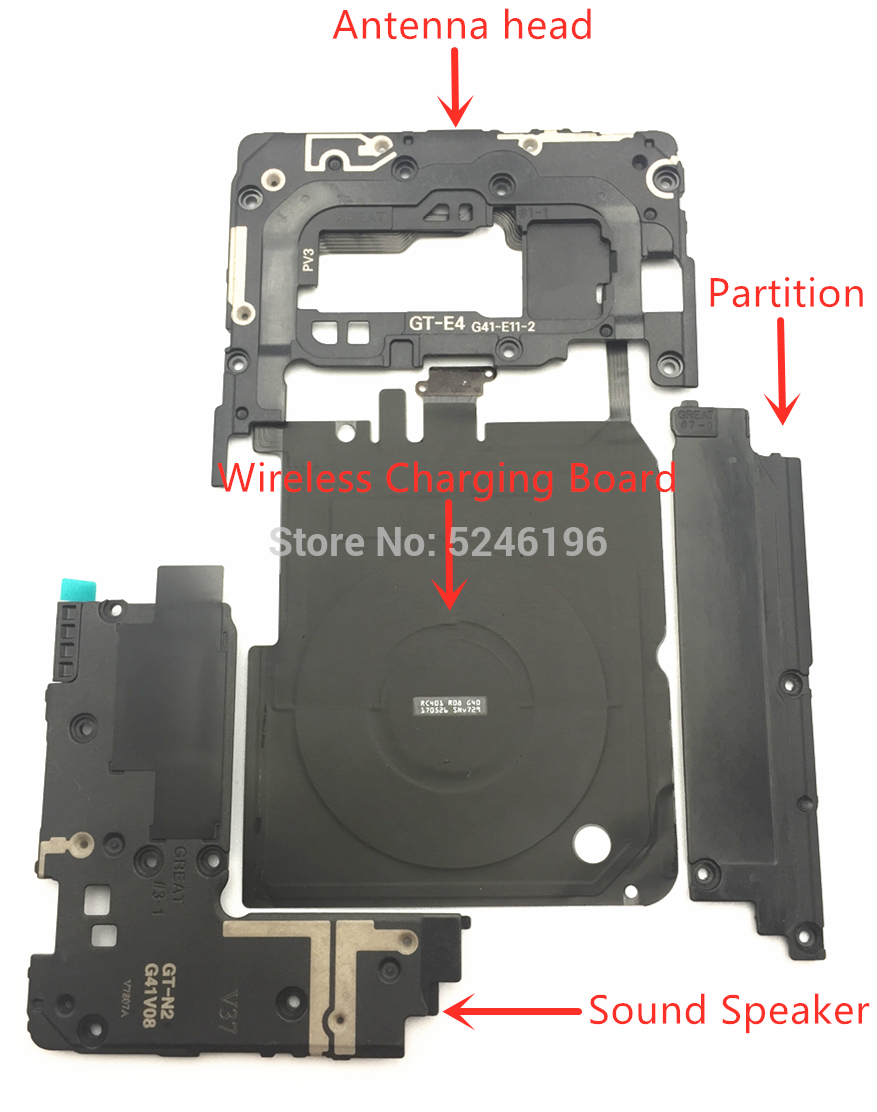 Conjunto de acessórios de manutenção de quatro peças para samsung galaxy note 8 placa de carregamento sem fio som alto-falante partição antena cabeça peças