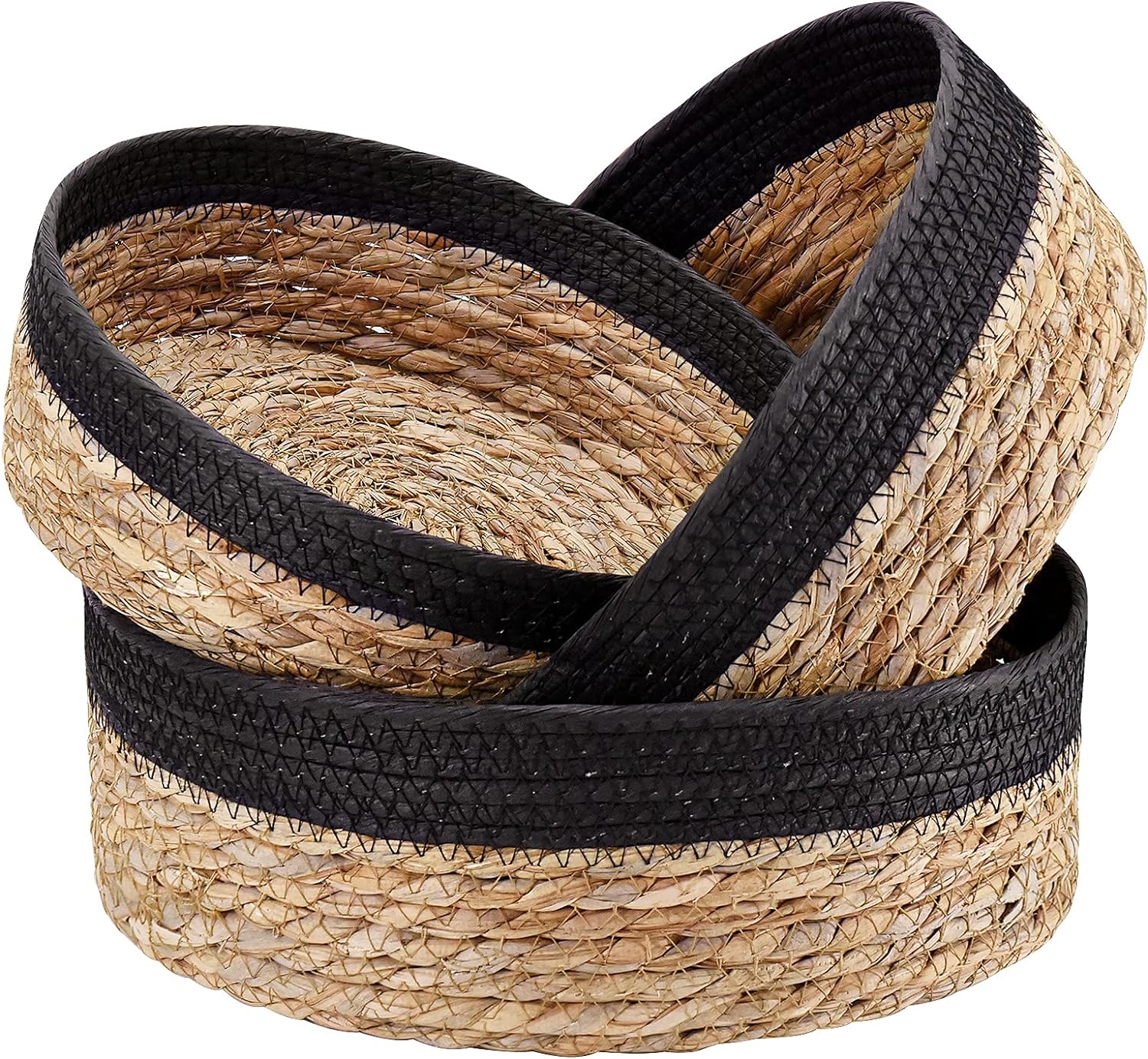 3-formaat geweven opbergmand, organiseren van stro cosmetica opbergmand, snack voedsel opslag tafel mand gemaakt van Cattail materiaal: M / Black