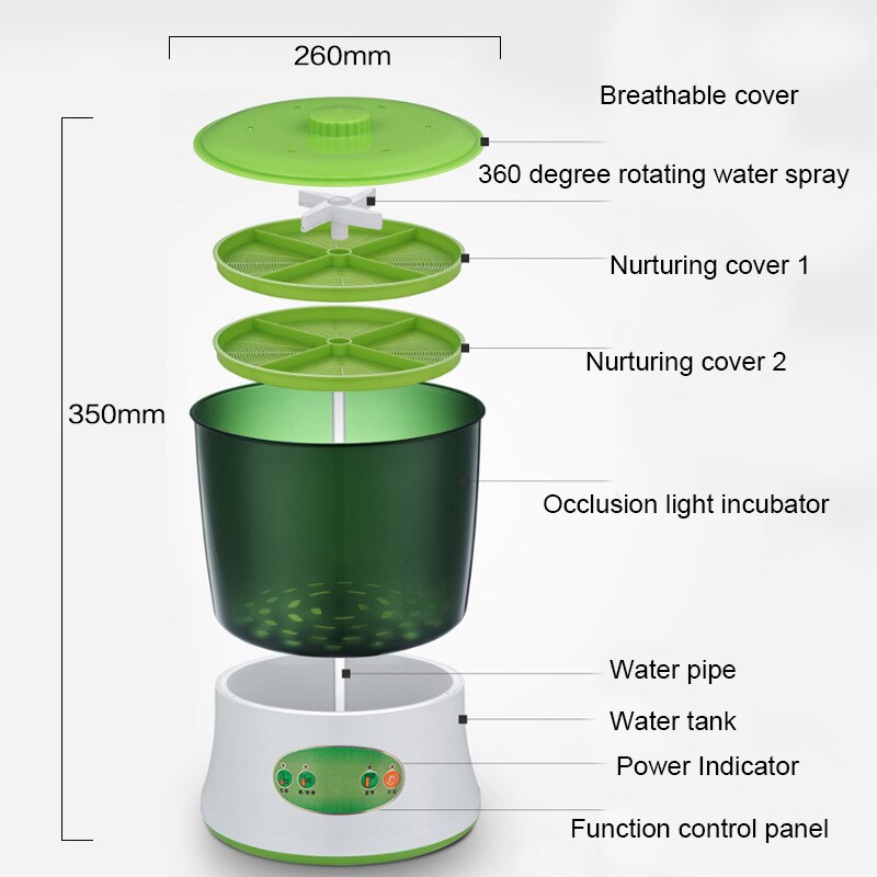 220V 110V Home Use Intelligence Bean Sprouts Machine Large Capacity Thermostat Green Seeds Growing Automatic Bean Sprout Machine