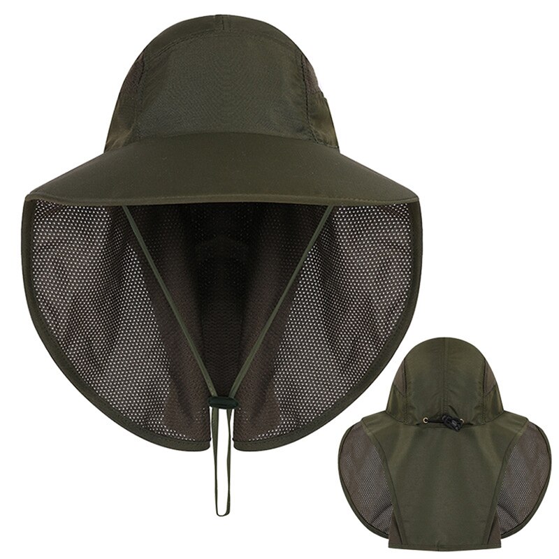 Gorros de playa para deportes al aire libre, sombrero de senderismo, pesca, protección UV, solapa para cuello y rostro de hombre, accesorios deportivos: ArmyGreen