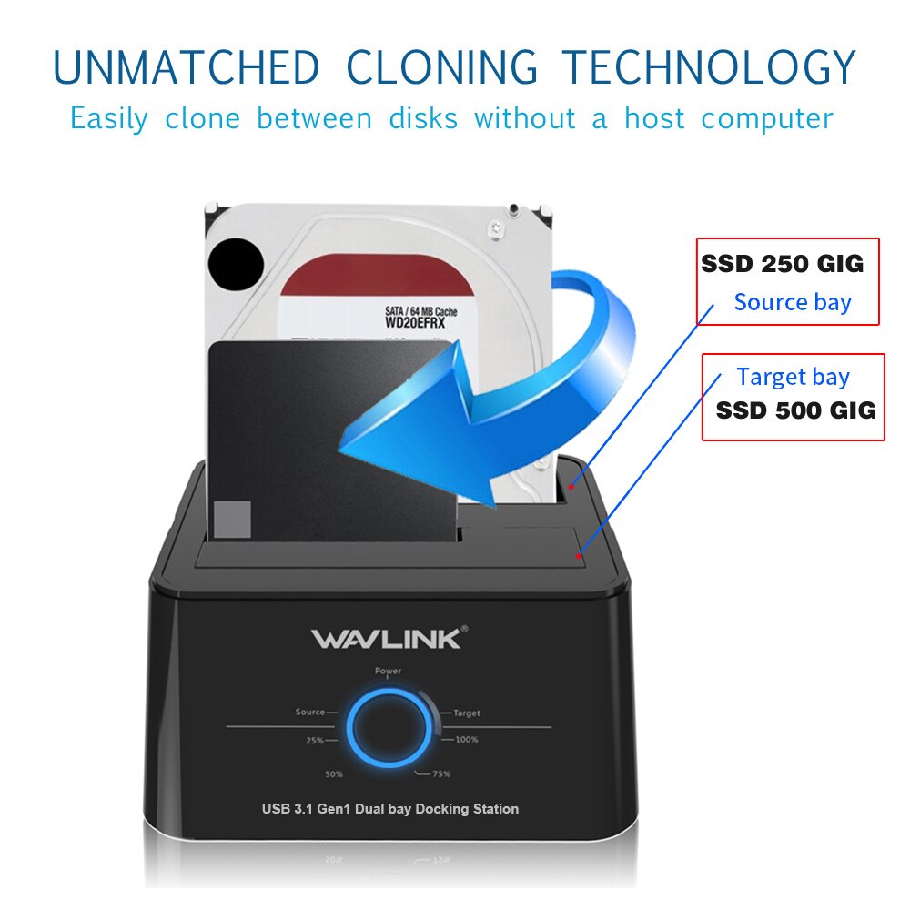 Wavlink Usb C 3.1 Naar Sata Dual Bay Externe Harde Schijf Docking Station Voor 2.5/3.5 "Hdd/ ssd Offline Kloon/Backup/Uasp Functies