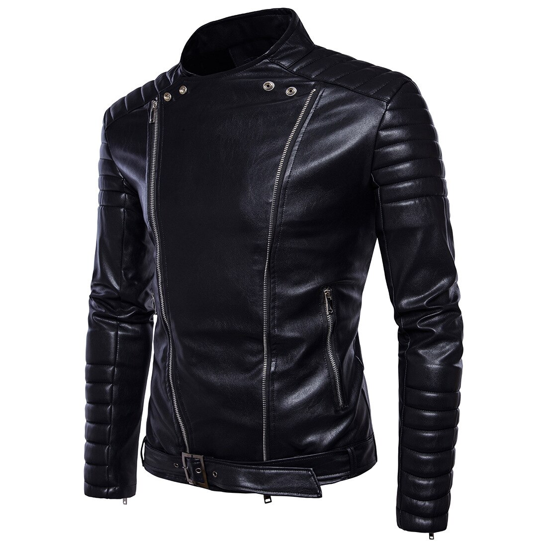 Good Men Folds Leather Coats Slim Fit Diagonal Zipper PU Leather Jackets Men Moto Biker Learher Jackets and Coats 5XL