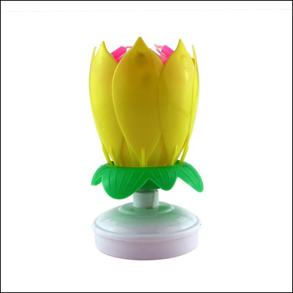 Yiwa Double Layers Lotus Musical Happy Birthday Candles Romantic Flower Light Cake Kids Party: yellow