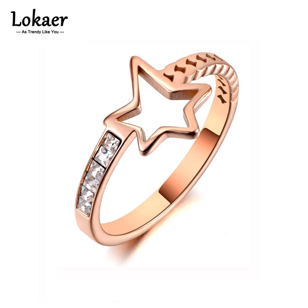 Lokaer Design originale in acciaio inossidabile CZ cristallo stella anelli gioielli per donna ragazza Chic personalità romantica anello di barretta R20008