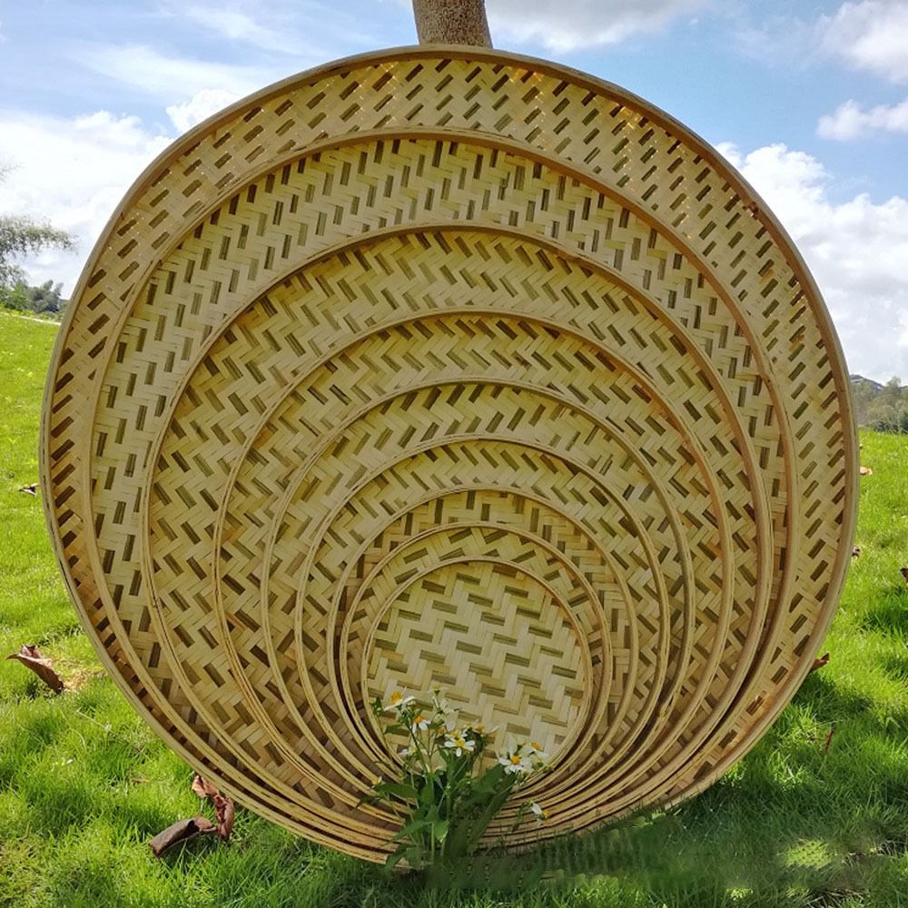 Obst Brotkorb Obst Brotkorb Weben Bambus Sieb DIY dekorative Aufbewahrung schalen Floß Runde Kehr schaufel