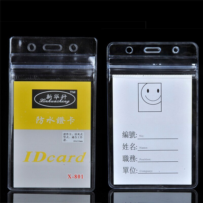 10Pcs/lot ID Card Name Cards Badge Holder with Zipper Vertical Transparent Plastic Clear Exhibition Office Supplies