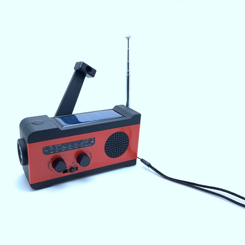 Portable AM FM Emergency Hand Crank Solar Radio with 2000MAh Power Bank LED Light SOS Alarm for Camping Outdoor