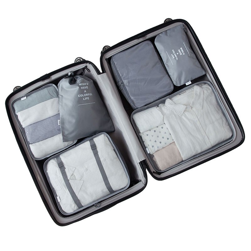 6Pcs/Set Waterproof Travel Bag Suitcase Packing Set Storage Organizer Portable Luggage Organizer Case Clothes Shoe Tidy Pouch: Gray