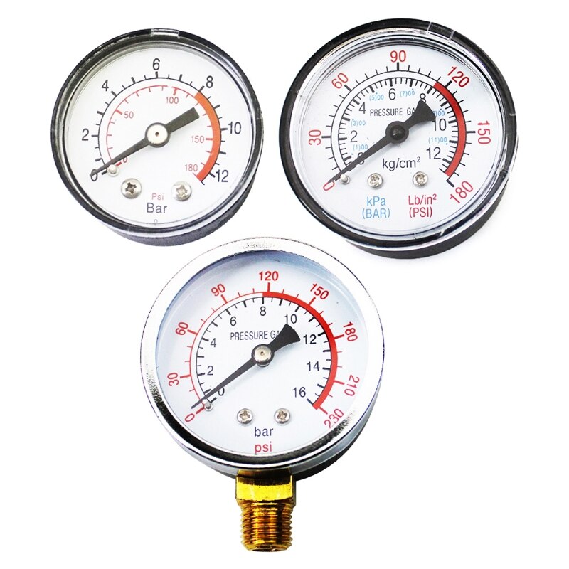 Pressure Gauge w/ Dual Scale Horizontal/Vertical Air Compressor Gauge Iron/Plastic Case Air Compressor Gauge Durable