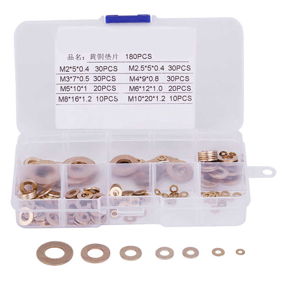 170Pcs/Box Brass Flat Washer Assortment Set M2/M2.5/M3/M4/M5/M6/M8/M10