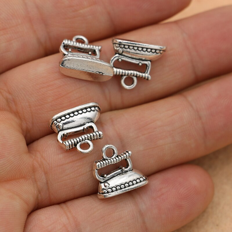 10pcs Antique Silver Plated 3D Sewing Iron Charms Pendants for Jewelry Making Bracelet Jewelry Findings Accessories 15x13mm