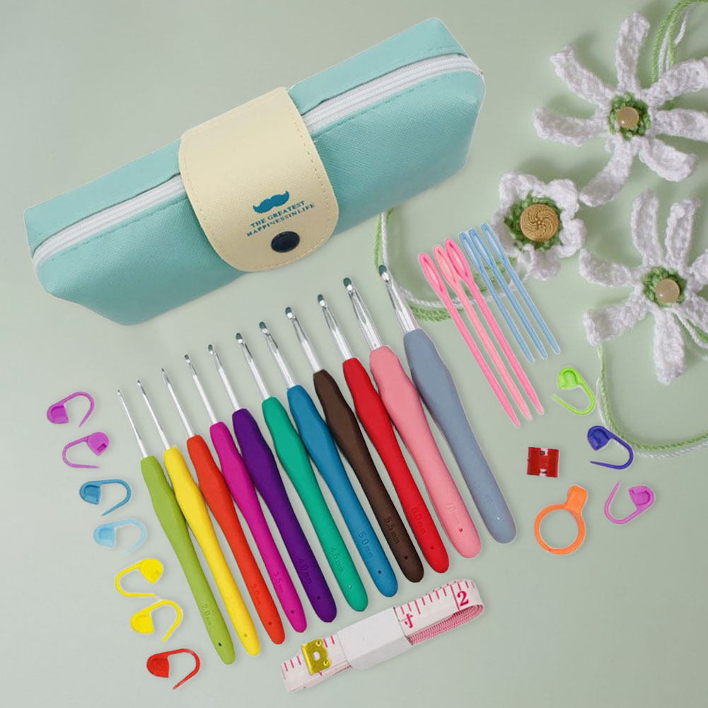 Juego de ganchos de ganchillo para mamá y abuela, Kit de agujas de tejer de hilo con estuche, mango ergonómico, 11 tamaños, coloridos,