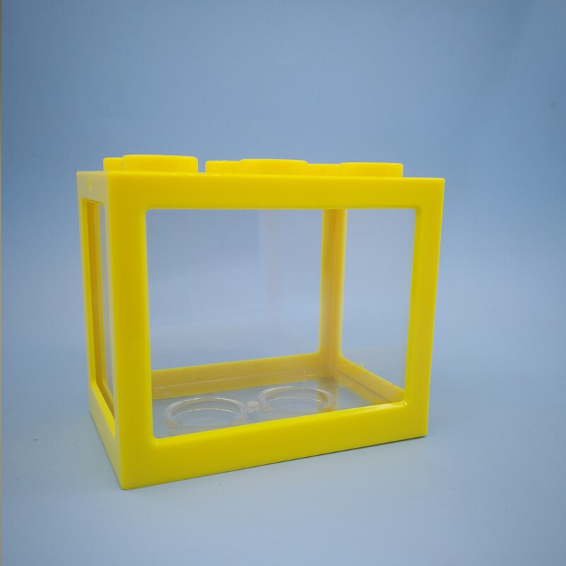 Mini hydroponic seaweed ball box micro cylinder glass flower box pet stack block fish tank plastic reptile cage: Yellow