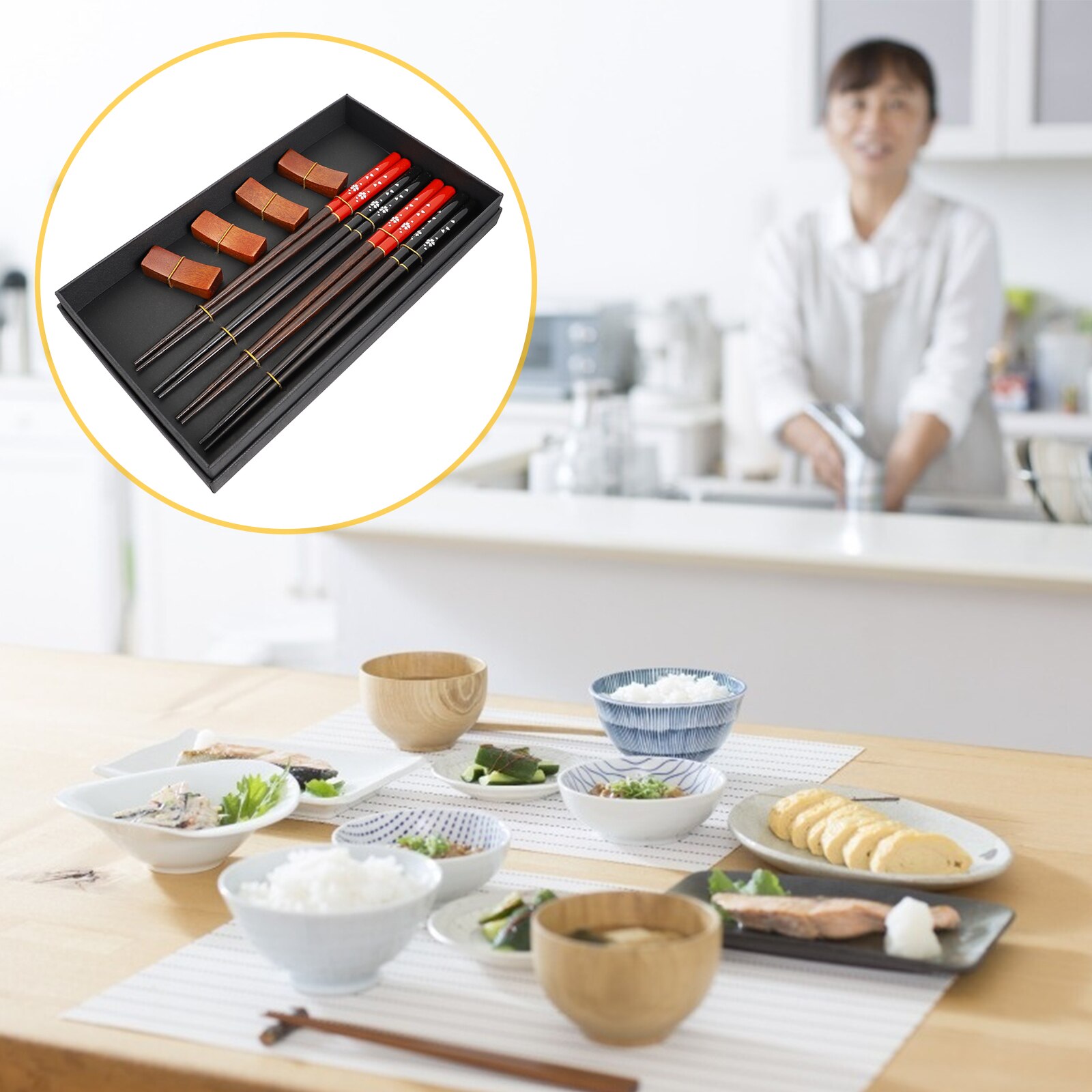 1 Set Wooden Chopsticks 4 Pairs Of Chopsticks Chopstick Holder