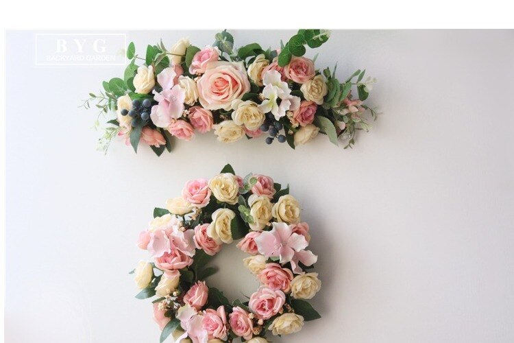 Sztuczne kwiaty jedwabne róże eukaliptusowe jagody drzwi nadproża kwiat lustro girlanda z kwiatów wieniec ślub tło z kwiatami rekwizyty