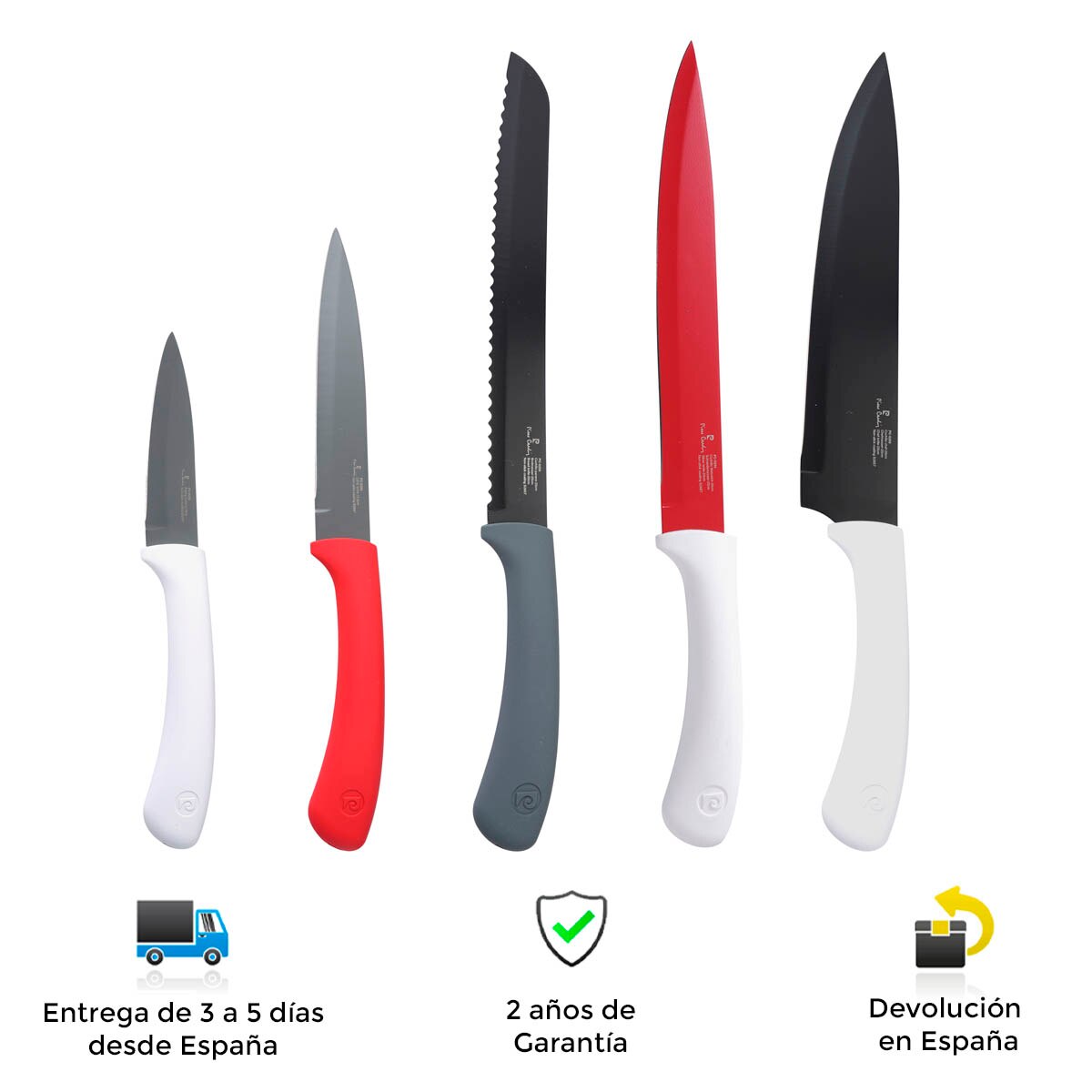 Set de cuchillos 5 pcs Eclat Pierre Cardin, acero inoxidable, colores, elegantes, modernos, resistentes, duraderos, antidherentes, agarre comodo y seguro, fácil limpieza,