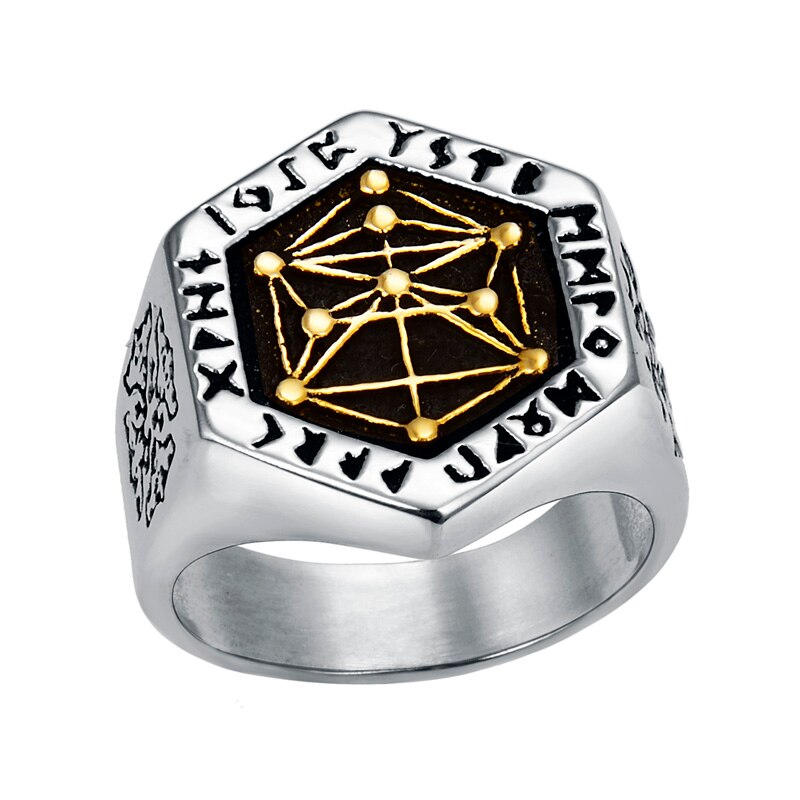 Stainless Steel Rings for man Nordic mythology Viking Rune Index Ring Gold Color Ring jewelry: 7 / Gold and Silver