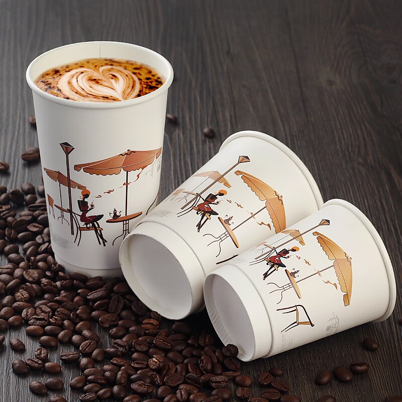 50pcs double layer paper disposable coffee cup birthday party favors 8oz 12oz 16oz paper cups with lid