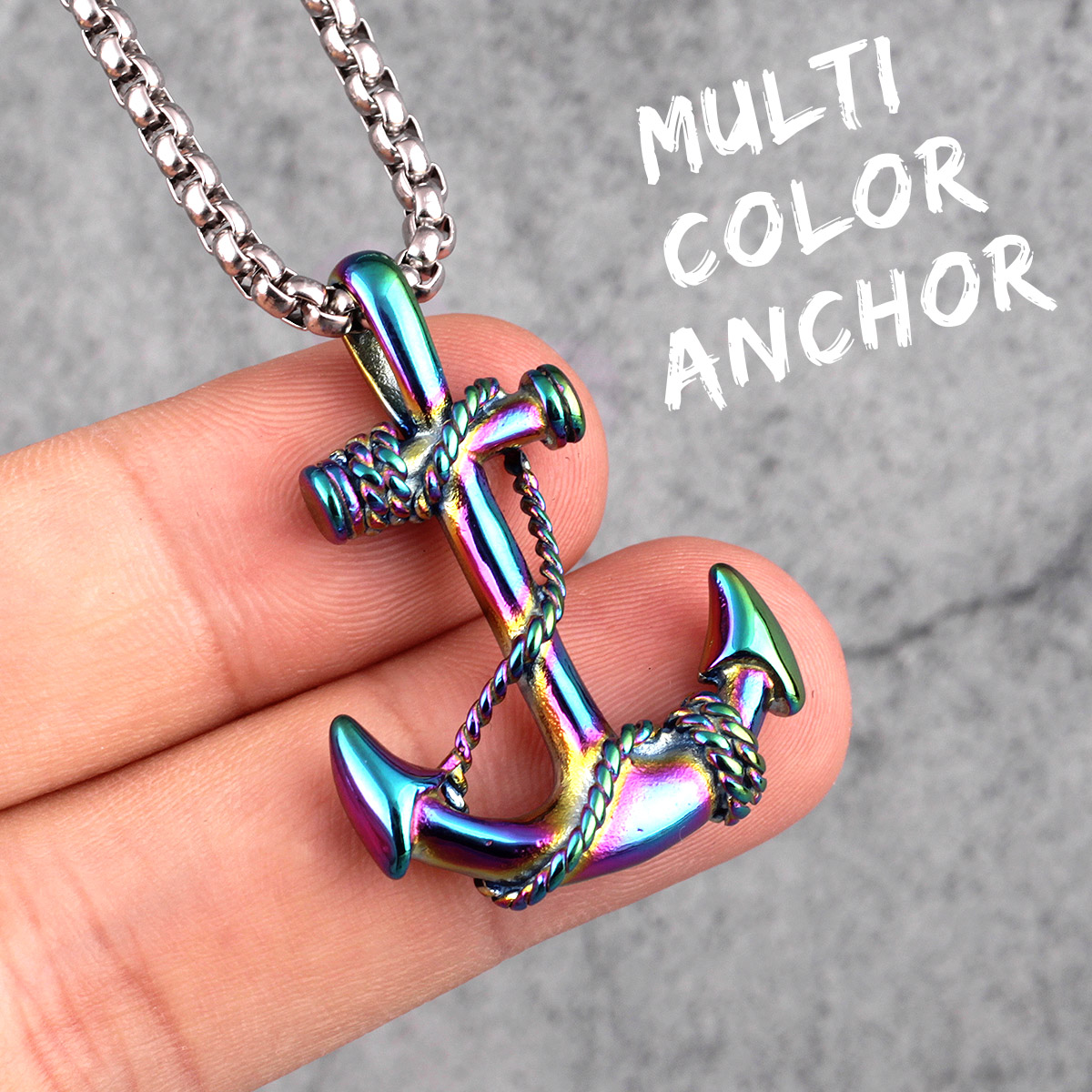 Stainless Steel Sea Anchor Sailor Man Men Necklaces Chain Pendants Punk Rock Hip Hop Unique for Male Boy Jewelry: N034-MultiColor / 50cm