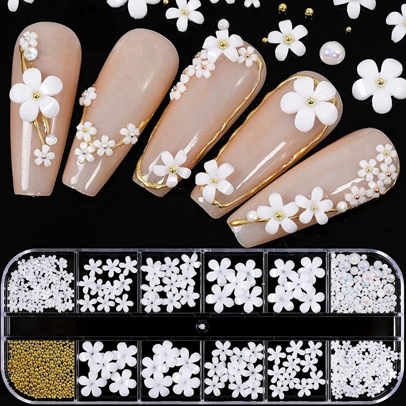 Witte Kleine Bloem Nail Art Accessoires, hars Drie-Dimensionale Vijf-Bloemblaadje Bloem Gemengd Met Diy Nail Art Accessoires