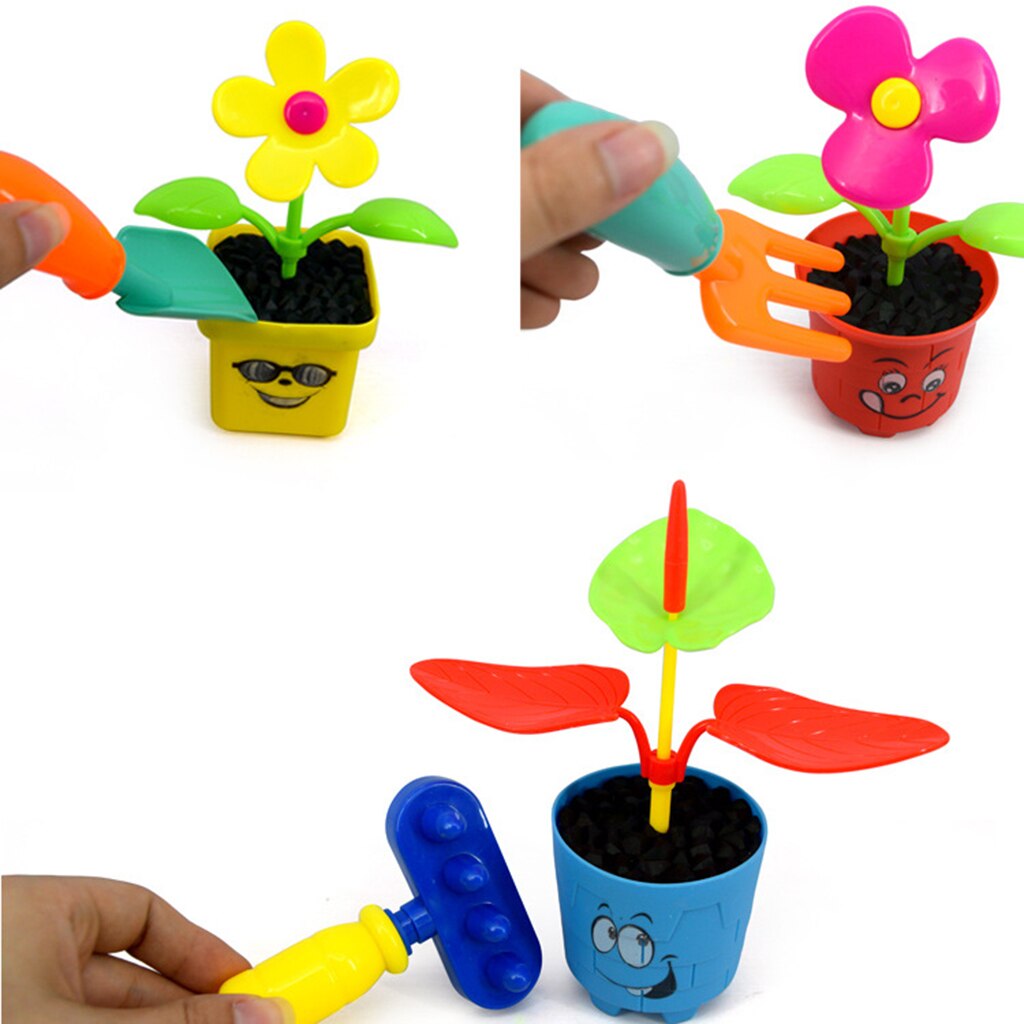 9 Pieces Pretend Garden Tools Toy Set Potted Plastic Flower Preschool Educational Toy for Toddlers Planting Flowers Tool Set