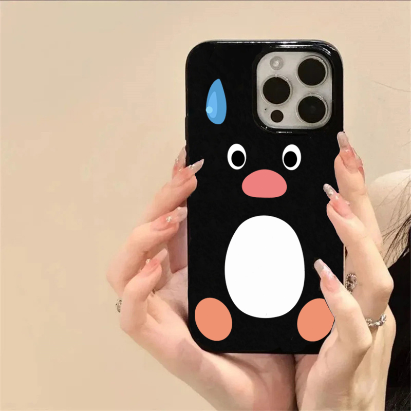 Ins Leuke Zweten Pinguïn Glanzend Zwart Telefoonhoesje voor iPhone 16 15 14 13 12 11 Pro XS Max 7 8 Plus 16E Grappige Soft Cover Fundas