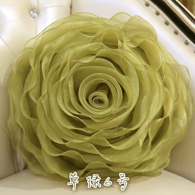 3d Yarn Rose Pillows Romantic Flower Sofa Cushion Bed Flower Pillows Wedding Decor Rose Pillows Valentine's Day: ArmyGreen