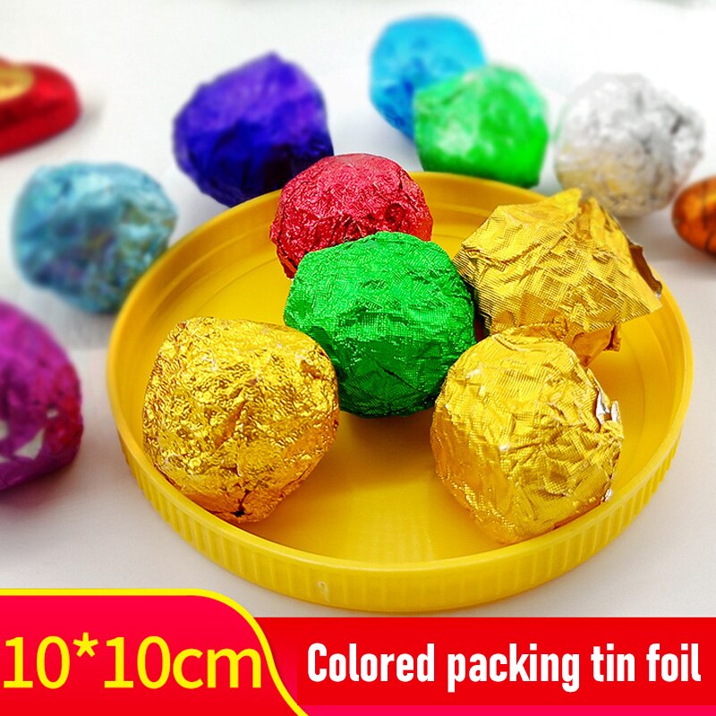 100 stk mad aluminiumsfolie papir gør-det-selv firkantet slikpakke chokolade kage indpakning fødselsdagsfest emballage papir klistermærke farve